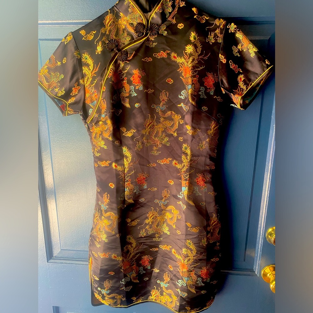 Short qipao chinese dress for women Black Size Large Traditional Chinese Dress